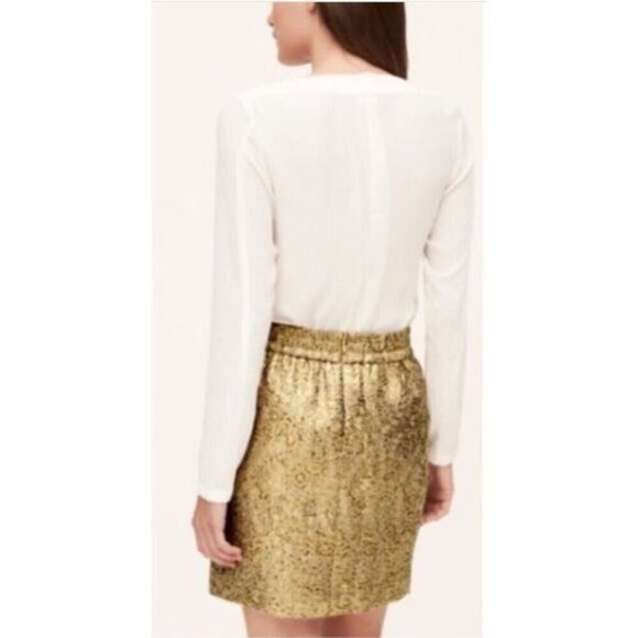 LOFT Skirt Womens Large Gold Metallic Jacquard Mini Elastic Waist Pockets Boho - Picture 6 of 9